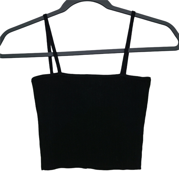 Kendall & Kylie Black Ribbed Crop Top with Hook-and-Eye Front Closure, Size XS - Picture 3 of 6